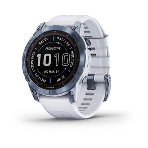 Garmin Fenix 7 Solar Sapphire sport watch, mineral blue titanium whitestone band
